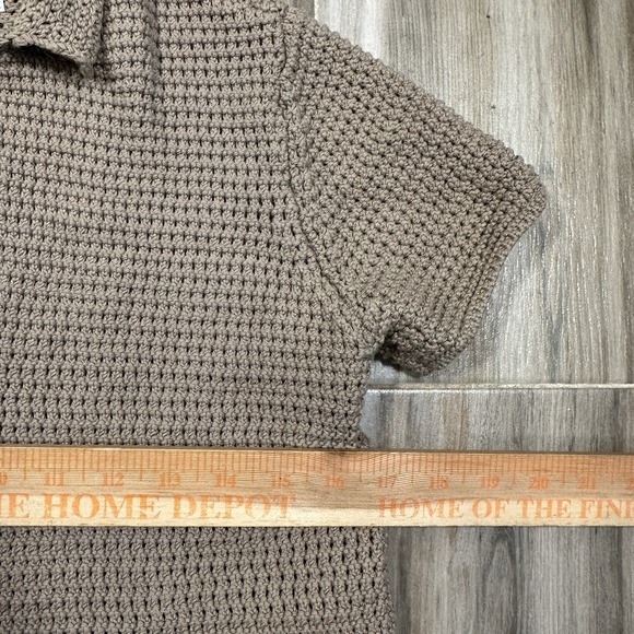 FREE PEOPLE Beach Summer Breeze Button Up Top Tan Knit Cropped Boho Twee Coastal - Picture 5 of 6